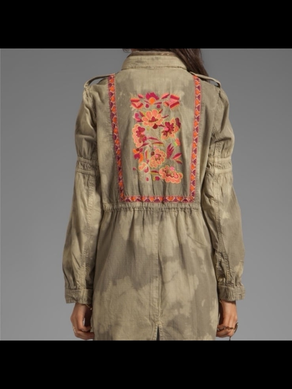 Free People Embroidered Utility Jacket - Olive Pink & Orange Floral & hoodie